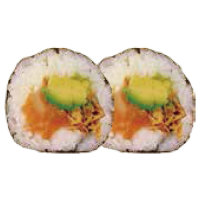 Salmón, Aguacate,Cebolla frita,Moyonesa y Sésamo