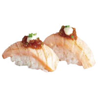 nigiris salmon Flameado mayonesa y tobiko